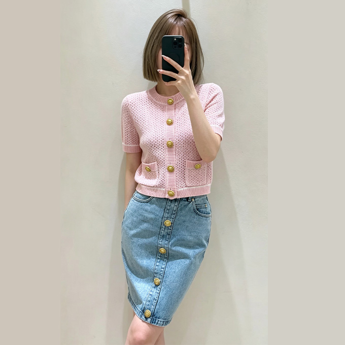 balmain knit cropped short sleeve cardigan
